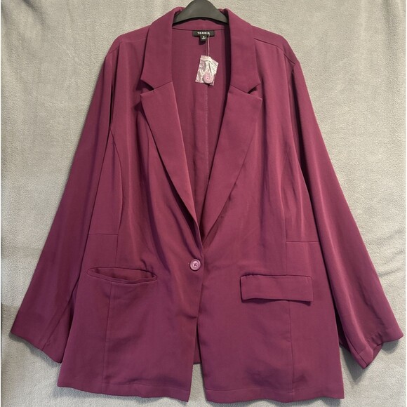 Torrid One Button Blazer Jacket Womens Plus Size 5X Burgundy Office Business - Picture 1 of 8